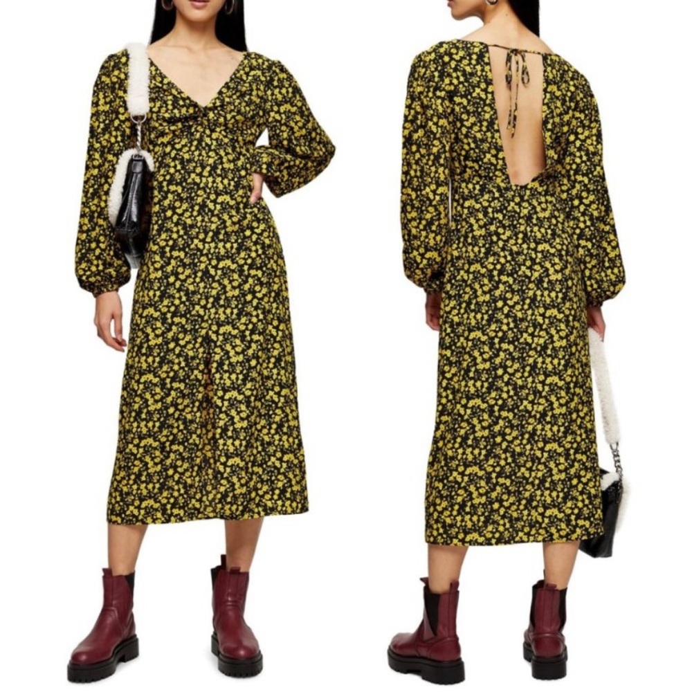 Topshop Black & Yellow Maxi Dress | Size 6 US (10 UK)